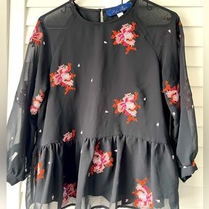 Cute Black Long Sleeve Small Patterned Blouse